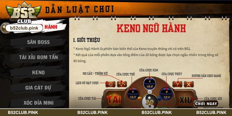Keno ngũ hành tại B52 Club là gì?